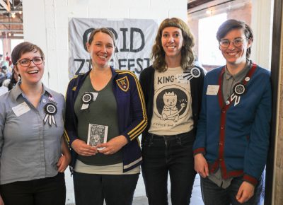 (L-R) Bonnie Cooper, Sarah Morton Taggart, Juli Huddleston and Molly Barnewitz organized the second annual Grid Zine Fest 2018 which took place at Publik Coffee on 975 S. West Temple on April 14.