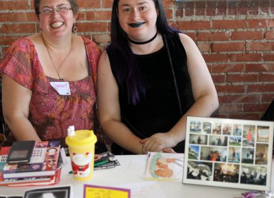 (L-R) Stephanie Novak and Xan Hutcheon are promoting their monthly When She Speaks I Hear the Revolution open mic series at Jitterbug Café. All ages are welcome at the open mic events, but expect to hear liberating variety of diverse viewpoints.