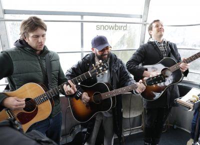 OK Go playing on the Snowbird Tram for Frontside Sessions from CLIF Green Notes. Photo: Lmsorenson.net