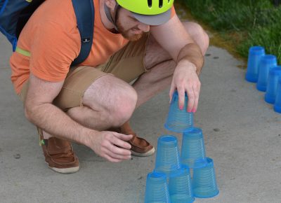 Racers had to execute perfect cup stacking at the Rio Grande Cafe stop before continuing.