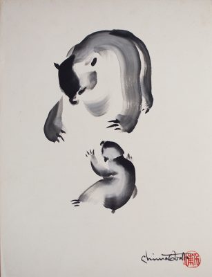 Chiura Obata, Untitled (Bears), ca. 1930s, ink on paper, 20 1/2 x 15 1/2 in., private collection.