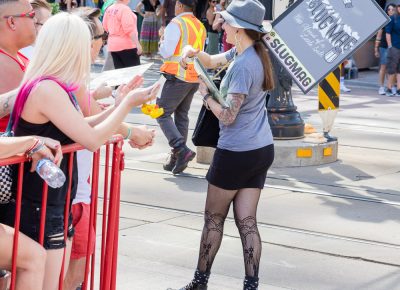 SLUG Executive Editor Angela Brown says hello and gives out copies of the magazine during SLC Pride. Photo: Logan Sorenson | Lmsorenson.net