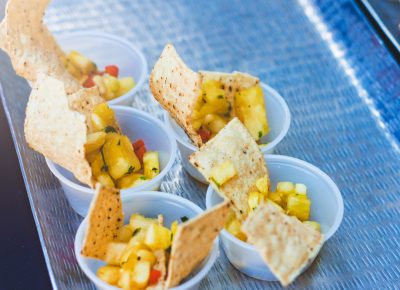 We Olive shows us the complex flavor of their oils by topping off a pineapple salsa with jalapeño oil and pineapple balsamic. Photo: Talyn Sherer