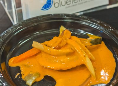 Blue Lemon served up a refreshing black bean ravioli with a roasted red pepper cream sauce seasonal veggies and micro greens. Photo: Talyn Sherer