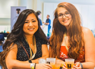 (L–R) Yelp staffers Chelsea Chen and Stephanie Backman take a short break to discover what the VIP section has to offer. Photo: Talyn Sherer