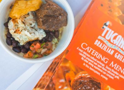 Tucanos had a full fare with their garlic sirloin, parmesan chicken and grilled pineapple over a bed of rice and beans. Photo: Talyn Sherer