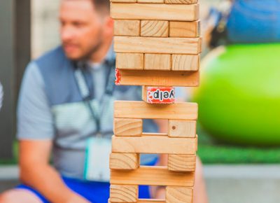Test your skills at the giant Jenga game provided by Yelp SLC. Photo: Talyn Sherer