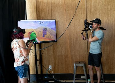 Playing in the VR world.