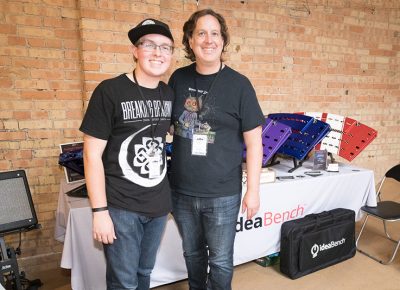 (L–R) Dylan and Rick Kreifeldt from ideaBench build custom pedalboards with a vintage–muscle car aesthetic. Rick saw what Rob Gray was doing with SLAMM on Facebook, so he decided to participate. He started ideaBench two years ago, after 21 years at Harmon Kardon as an engineer.