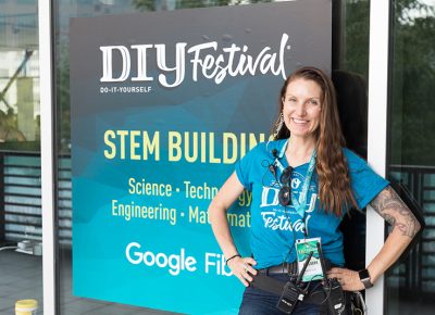 From high up on the Google Fiber STEM building’s balcony, Craft Lake City Executive Director Angela Brown is proud to see the Tenth Annual DIY Festival wind down on Sunday evening, August 12, 2018.