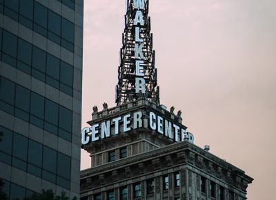 Sunset on the Walker Center.