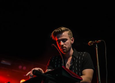 Brogan laying down a synth melody.