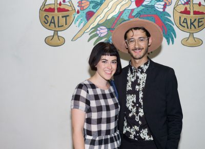 (L-R) McKenzie Foster and Christian Saenz pose in front of the distinctive mural on the south wall. Photo: @clancycoop