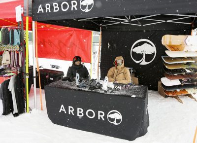Jack Hessler and Jack Griffin of Arbor Snowboards staying warm.