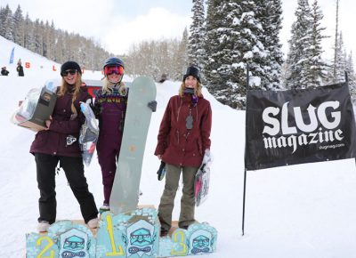 Women's open snow winners Jess Kelley, Lexie Bryner, Gwynnie Park