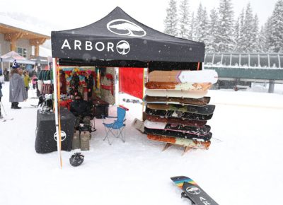 Arbor displays some of the snowboards it has available for sale.