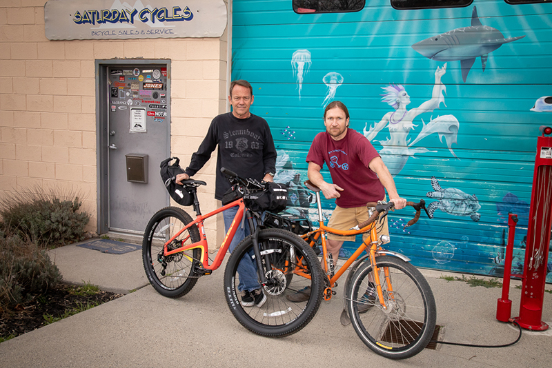 (L–R) Saturday Cycles Owner Mark Kennedy and Director of Social Media Engagement Steve “bykmor” Wasmund organize one-night overnight bike trips for busy SLC dwellers to get to the great outdoors quickly. Photo: John Barkiple