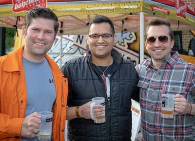 (L-R) Ben, Anuj and Tyler liked Salt Flat’s hefe, Bohemian’s Sir-Veza and Roosters Brewing Co. respectively. Photo: John Barkiple
