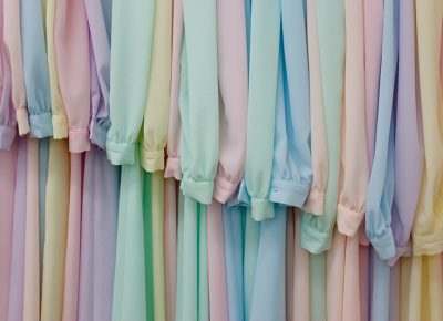 A rack of pastel dresses in the sewing room at the Fundamentalist Church of Latter-Day Saints' YFZ Ranch near Eldorado, Texas on June 26, 2008.