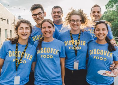 (L-R) Casidhe Holland, Kathryn Idzorek, Jackie Rodabaugh, Cristiano Cremenelli, Cameron Silva, Chris Bowler, and Carolyn Meyers all represent the top sponsors who made the Discover Food Festival possible. Photo: Talyn Sherer