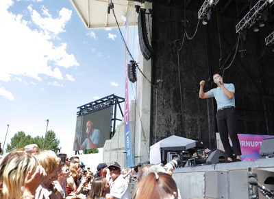 Loveloud Founder Dan Reynolds greets the crowd periodically throughout the day to share his passion for spreading acceptance and preventing suicide for all of the LGBTQ+ Youth.