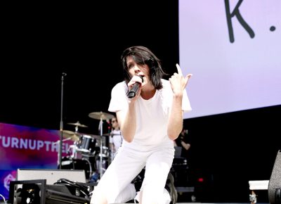 Musical guest K. Flay on stage playing for Loveloud music festival.