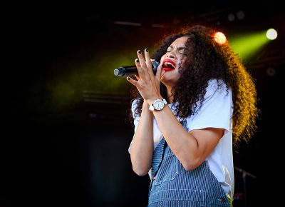 Opener Nicole Bus soulfully sings to Salt Lake City on Friday night at the Gallivan Center.