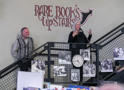 (L–R) Brooke Williams and Terry Tempest Williams both spoke in celebration of Weller Book Works. Tempest Williams worked as a bookseller in the ’70s, and she credited Sam Weller as a driving force in her decision to publish her first book.