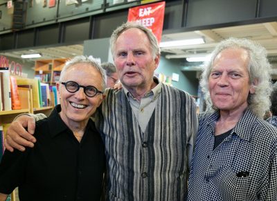 (L–R) Phillip Bimstein, Brooke Williams and Steve Williams have been fans of Weller Book Works for decades. Brooke Williams met his wife, Terry Tempest Williams, at Sam Weller’s Books where she worked as a bookseller.