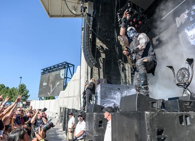 The crowd reaches out as metal band Behemoth opens Thursday night’s Knotfest Roadshow at the USANA Amphitheatre.