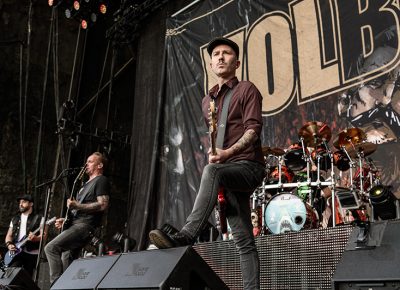 Danish rock group Volbeat performs as part of Thursday night’s Knotfest Roadshow.