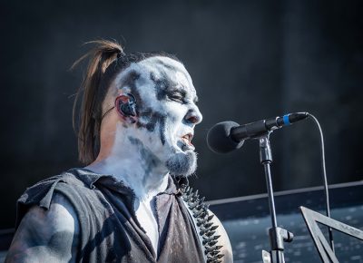 Face painted in rage, Polish metal band Behemoth opens the festivities at Thursday night’s Knotfest Roadshow at the USANA Amphitheatre.