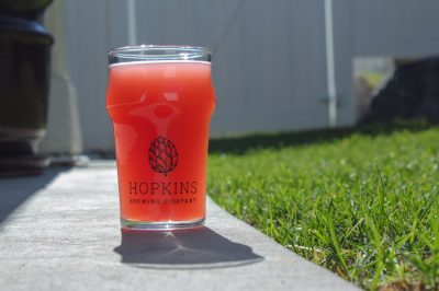 Hopkins Brewking Company's Raspberry Gose is immediately identifiable by its unique pink/rose hue.
