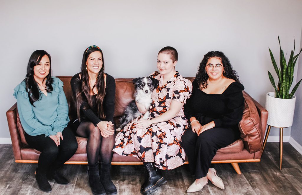 With the Cueva Law Firm, (L–R) Susana Maldonado, Isabel Cueva, Sage the office dog, Alexandra Johnson and Caroline Ramos work to provide the immigration-law landscape with a much-needed dose of empathy and understanding.