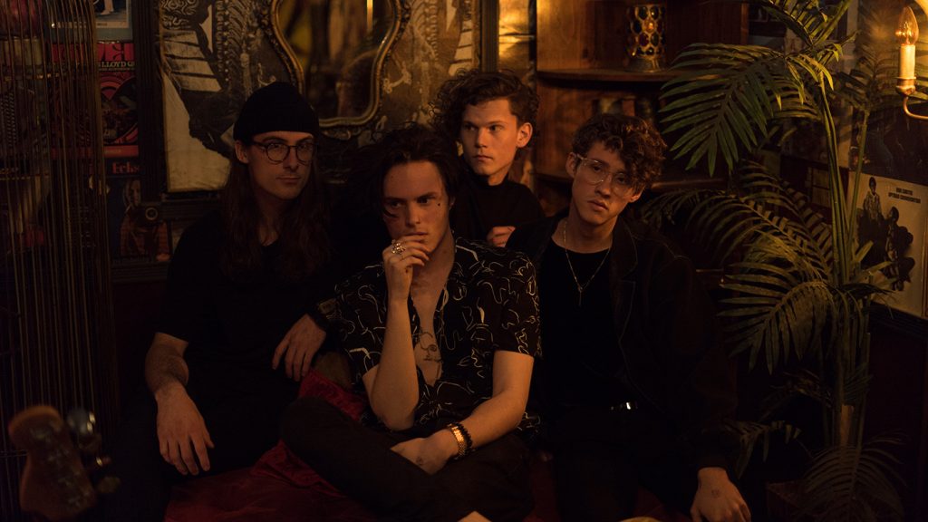 (L–R) Devin Mitchell, Jaxon Garrick, Casey Schrader and Adam Fuller create bedroom electronic pop music that originated in Garrick’s mom’s basement as a solo project.
