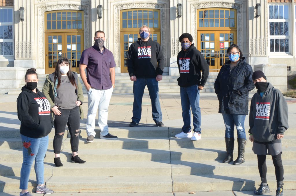 (L–R) Save the Kids Southwest Chapter members National Coordinator of National Week Against School Pushout Chelsie Acosta, Bella Ochoa, Brock Smith, Regional Coordinator Wes Wesson, National Director of Personnel Mac Allred, Jahne’ Johnson and National Director of Outreach Anthony Nocella.