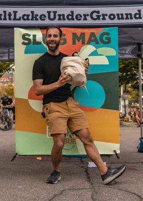 Brian Orleans with his prize for 2nd place for the E-Bike Category of the 9th Annual SLUG Cat