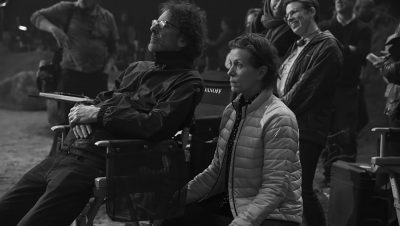Joel Coen and Frances McDormand on the set of The Tragedy of Macbeth.