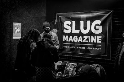 SLUG Magazine's merch booth was busy all night with an opportunity giveaway for local businesses like Pig & A Jelly Jar.