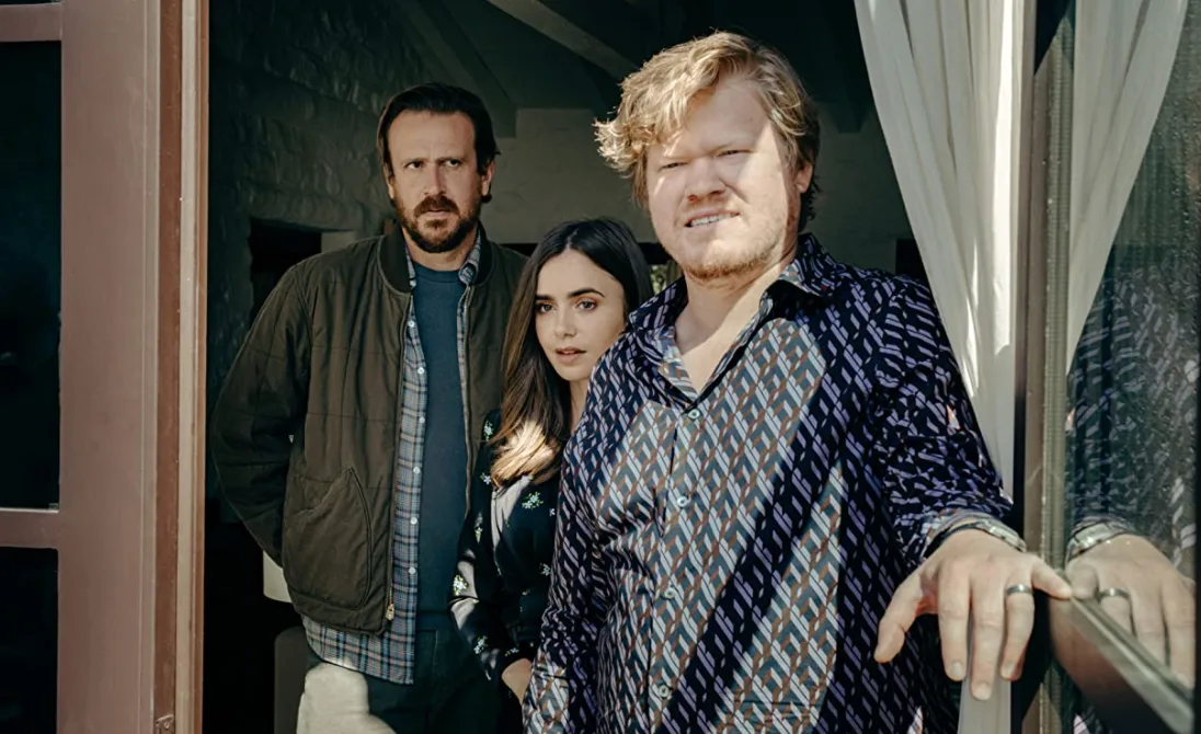 Still of Jesse Plemons, Lily Collins, and Jason Segel in Windfall