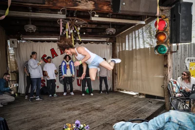 Breakdancer flies through the air at the 12th Annual Bunny Hop event.