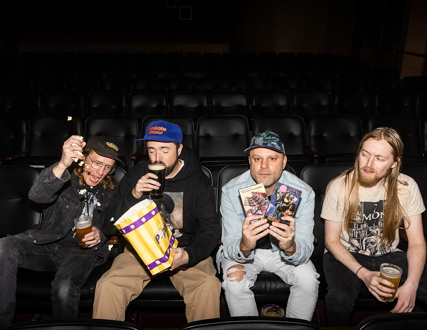 (L–R) Brock Grossl, James Ramirez, Daniel Fischer (Fisch) and Jesse Wroe curate the weekly showings of Brewvies’ Hump Night.