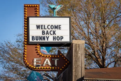 Bunny Hop sign at Garage on Beck.