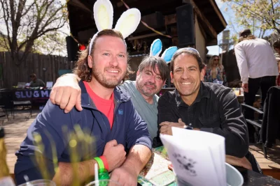 Chris, Rand, and Dan pose together at Bunny Hop.