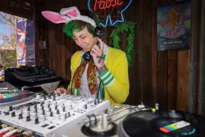 DJ Rockin’ Robin playing live music at Bunny Hop.