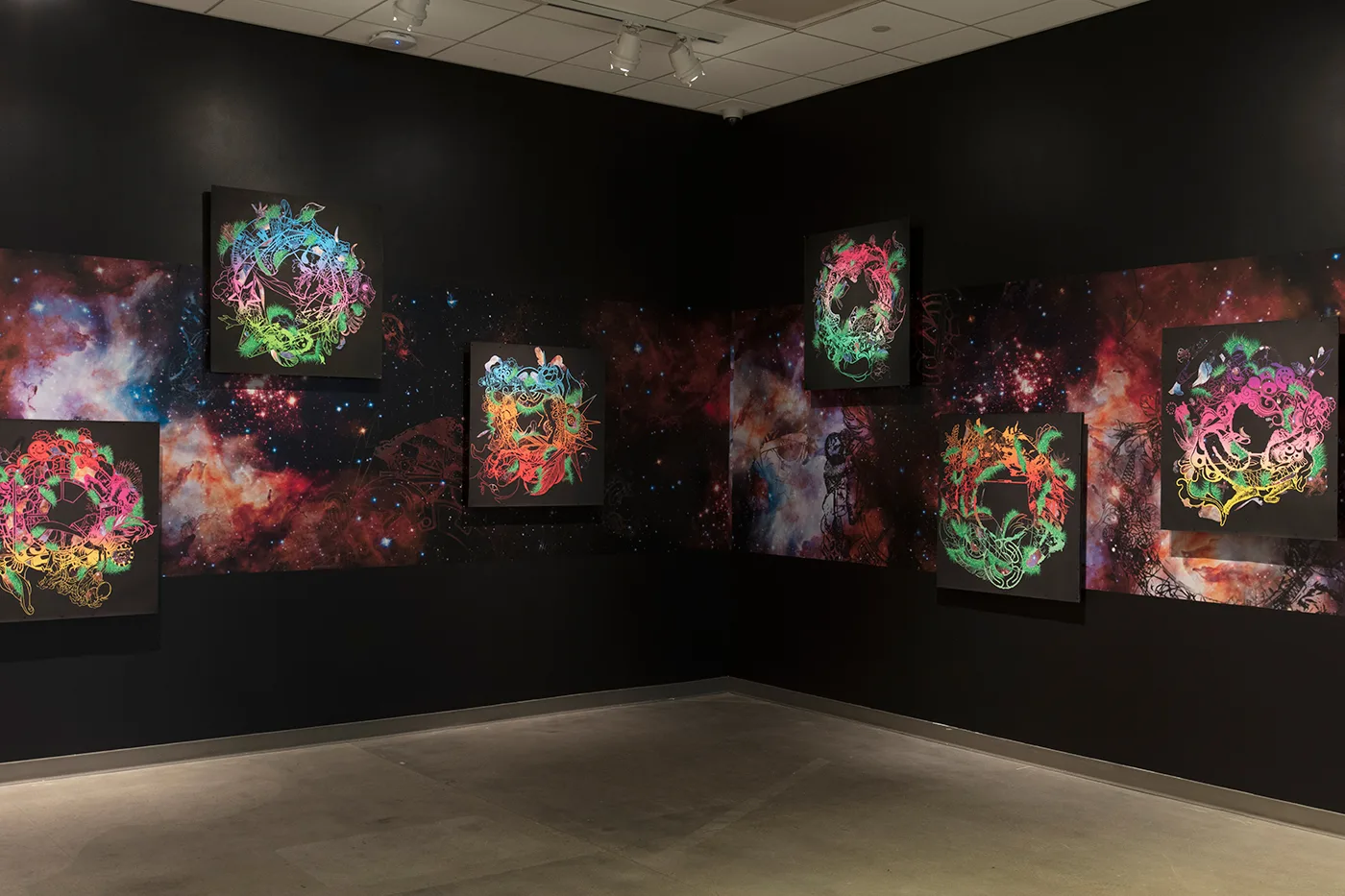 A selection of David Rios Ferreira's works on display at UMFA's Transcending Time and Space.