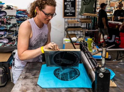 Anna Hansen is doing what she does best—creating beautiful works of art via woodblock printing.