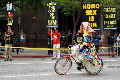 Protesters along the Pride Parade route didn’t stop anyone's fun—or pride!