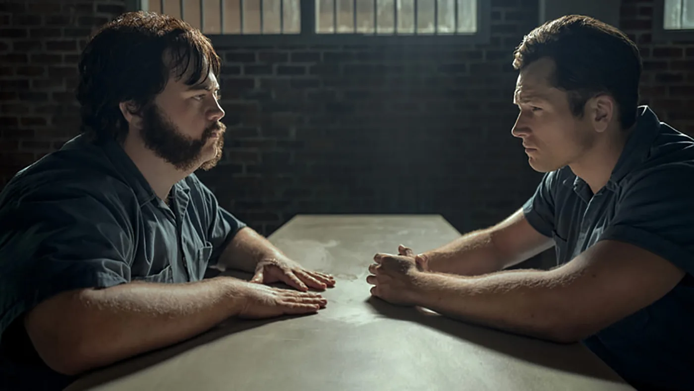 Still of Taron Egerton and Paul Walter Hauser in Black Bird