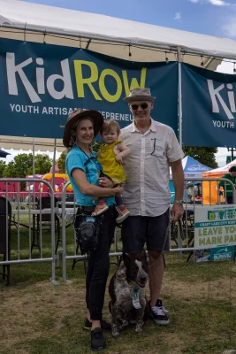 (L–R): Craft Lake City Executive Director, Angela Brown, her daughter Esmé Booth and Fletcher Booth—including Hondo!